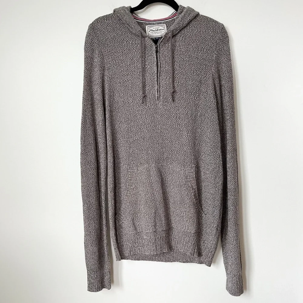 NWT Flag & Anthem 1/4 Zip Hooded Sweater Brown Heather Mens Medium Cotton Blend